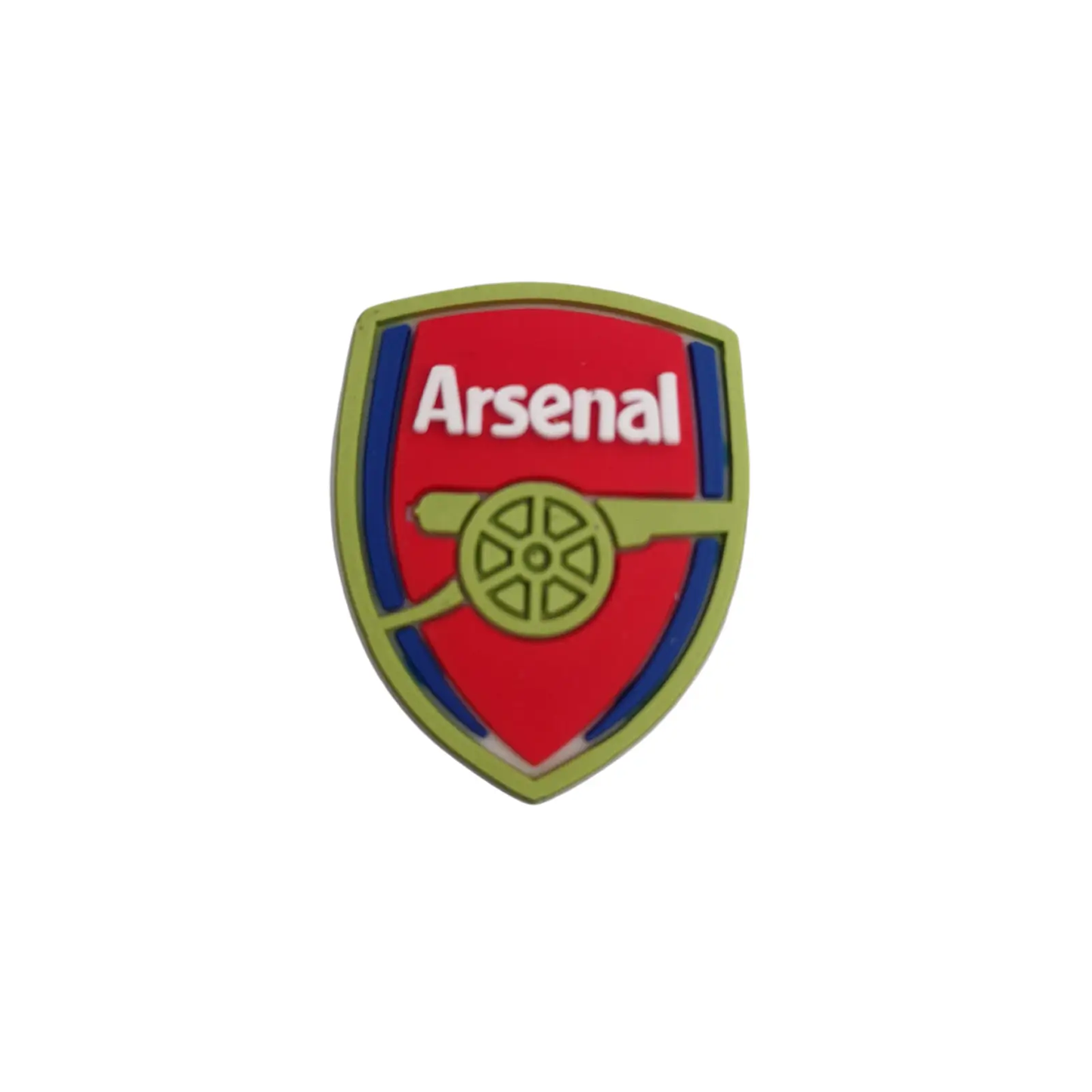 a red and blue badge with the word arsenal on it