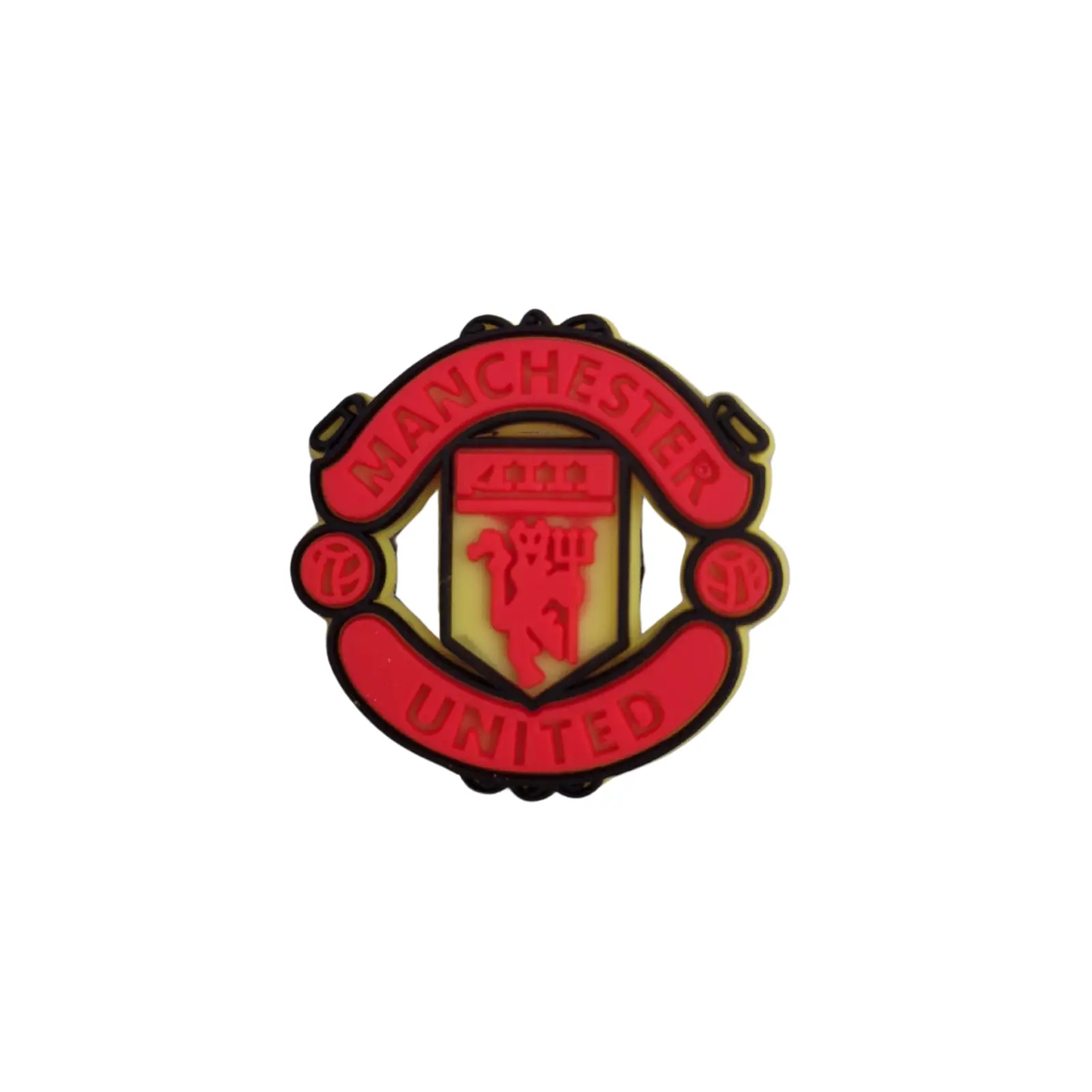 a red and white manchester united badge on a white background