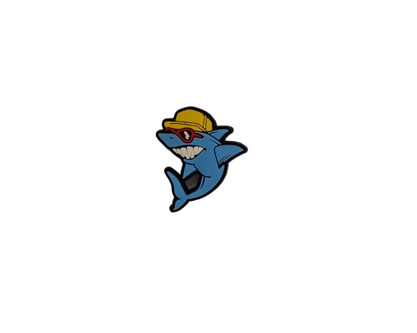 a cartoon shark wearing a yellow hat