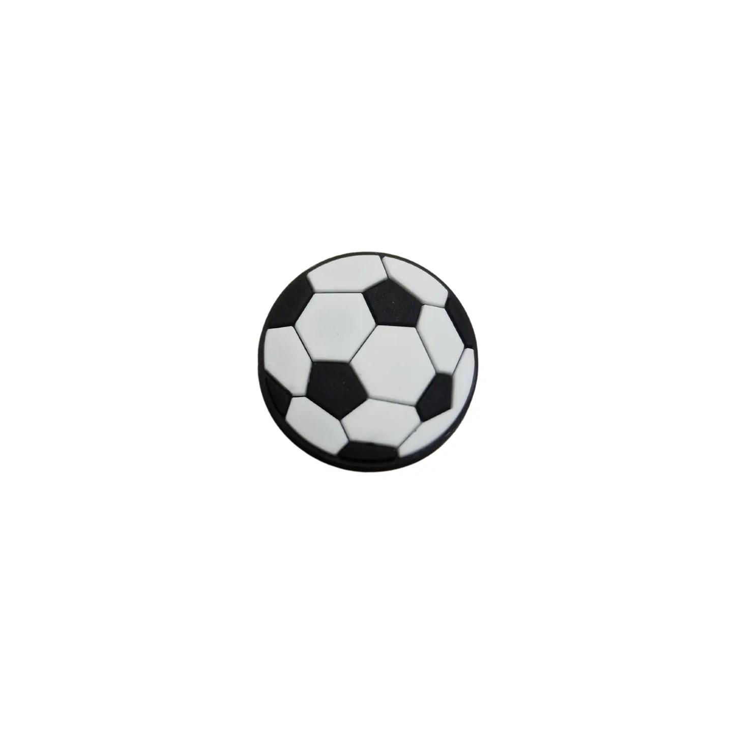 a black and white soccer ball on a white background