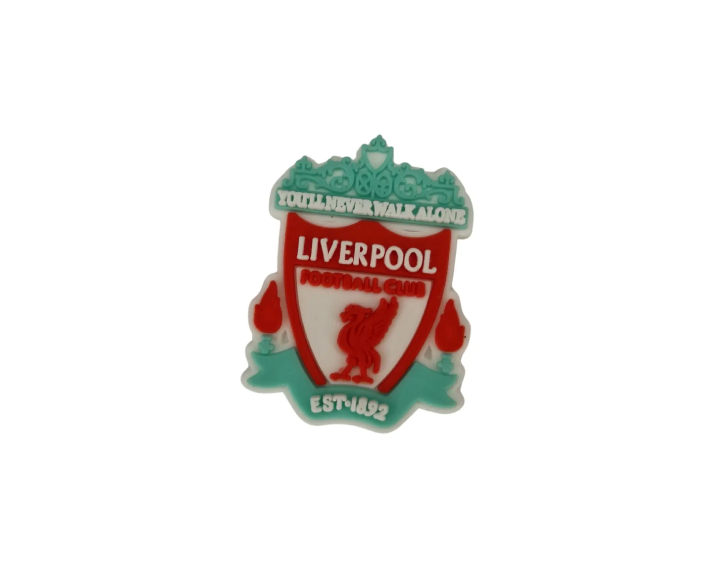 a red and green liverpool badge on a white background