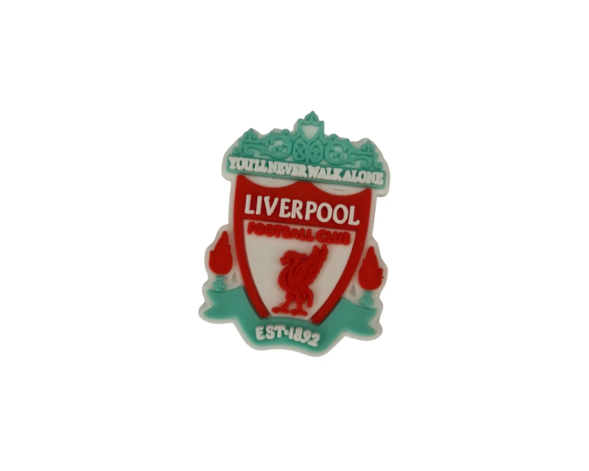 a red and green liverpool badge on a white background