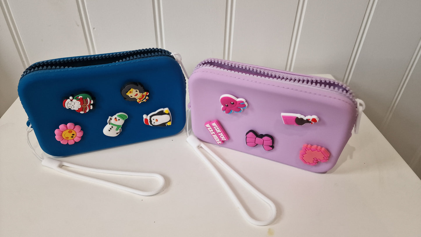 Pencil Case With Detachable Charms Pink or Blue