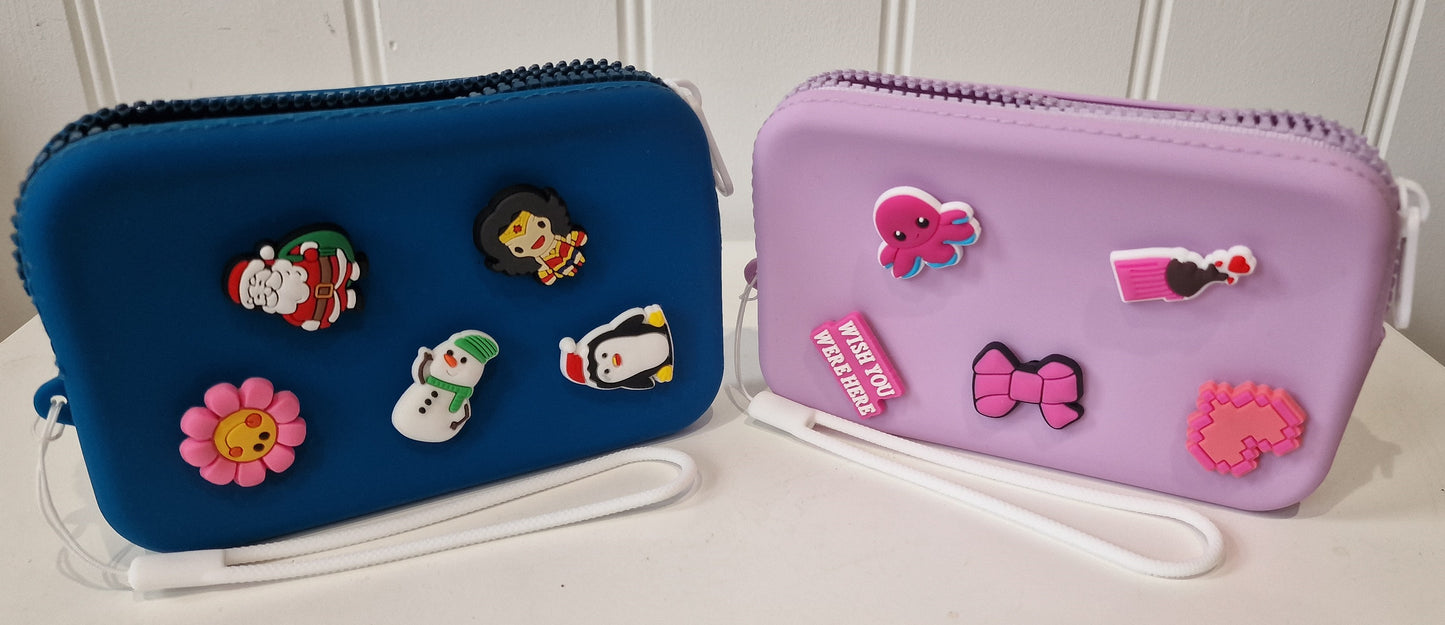 Pencil Case With Detachable Charms Pink or Blue