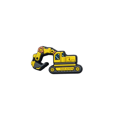 a yellow and black construction vehicle on a white background