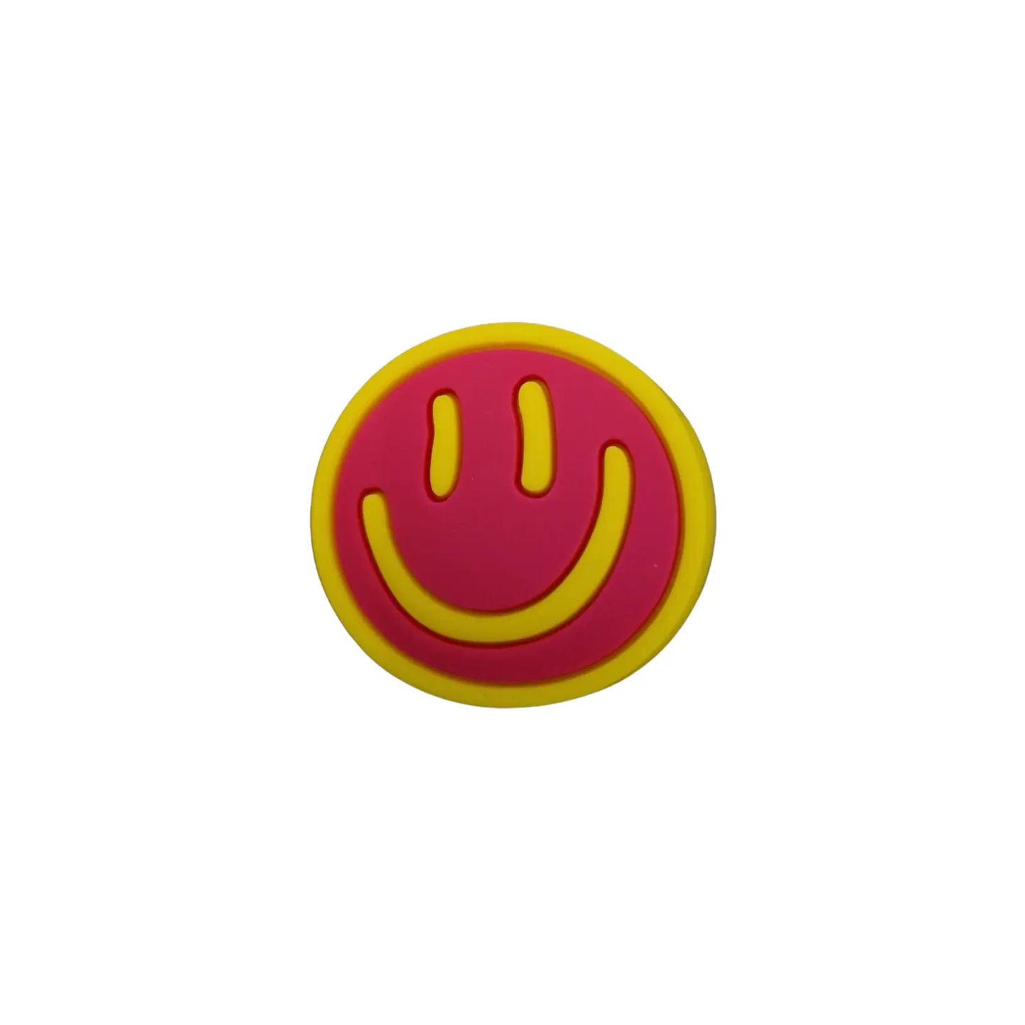 a red and yellow smiley face on a white background