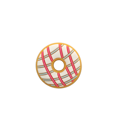 a glazed donut with red and white stripes