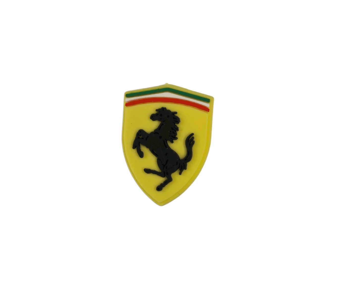 a yellow badge with a black horse on it