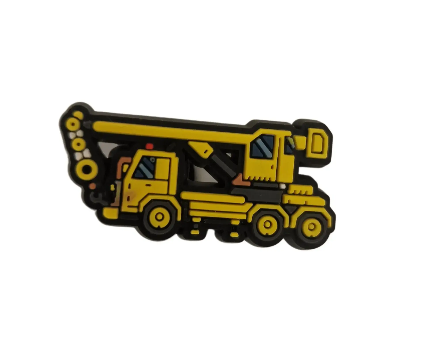 a yellow and black construction truck on a white background